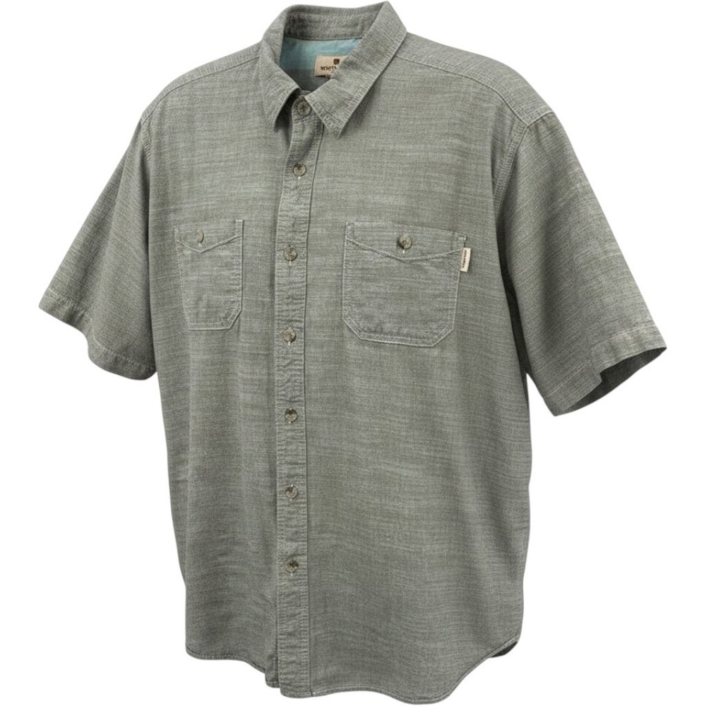 Woolrich Men 2X Short Sleeve Button Down Shirt  Olive Green Textured Pockets